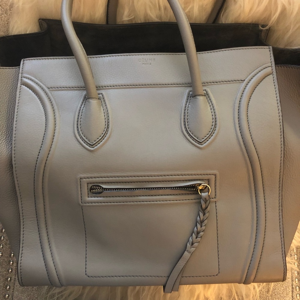 Large pearl gray leather CELINE Phantom - Picture 3 of 8